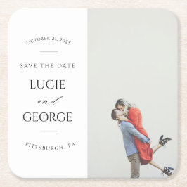 Modernes Minimalistisches Foto Save the Date Unter Rechteckiger Pappuntersetzer