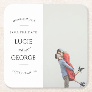 Modernes Minimalistisches Foto Save the Date Unter Rechteckiger Pappuntersetzer