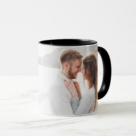 Modernes Minimalistisches Foto Schwarz/Weiß Verlob Tasse (VorderseiteRechts)