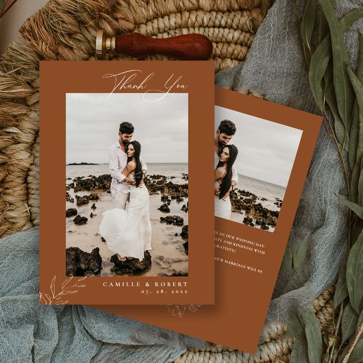 Modernes Minimalistisches Foto Terra Cotta Calligr Dankeskarte