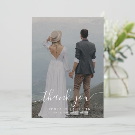 Modernes Minimalistisches Foto Vielen Dank Dankeskarte (Stehend Vorderseite)
