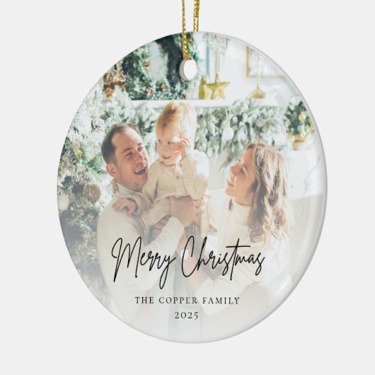 Modernes Minimalistisches Foto Weihnachten Keramik Ornament (Links)