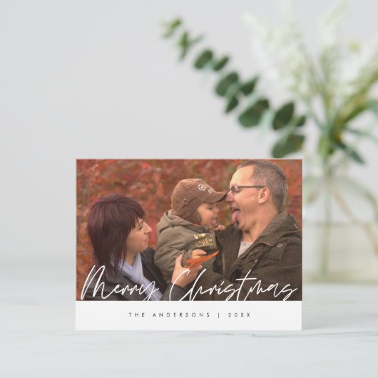 Modernes Minimalistisches, fröhliches Weihnachtsfa Postkarte (Stehend Vorderseite)