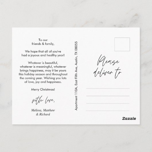 Modernes Minimalistisches, fröhliches Weihnachtsfa Postkarte (Rückseite)