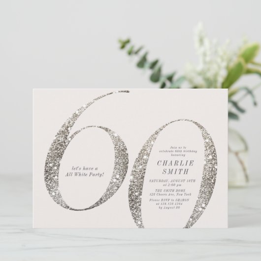 Modernes, minimalistisches, ganz weißes Party, 60. Einladung (Stehend Vorderseite)