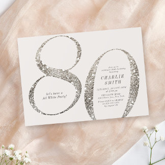 Modernes, minimalistisches, ganz weißes Party 80. Einladung