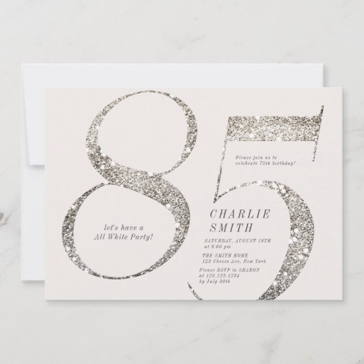 Modernes, minimalistisches, ganz weißes Party 85. Einladung (Vorderseite)