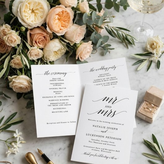 Modernes minimalistisches gefaltetes Hochzeitsprog Programm