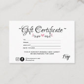 Modernes, minimalistisches Geschenkgutschein Visitenkarte (Vorderseite)