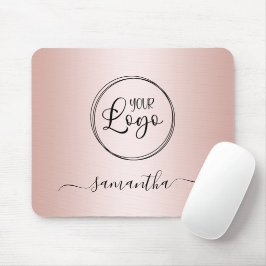 Modernes Minimalistisches Girly-Rose-Gold-Logo Mousepad (Mit Mouse)