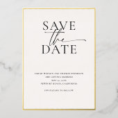 Modernes, Minimalistisches Gold-Hochzeitdatum Gere Folieneinladung (Vorderseite)