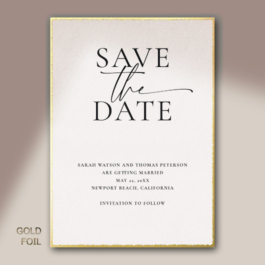 Modernes, Minimalistisches Gold-Hochzeitdatum Gere Folieneinladung