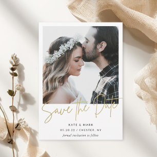 Modernes Minimalistisches Gold-Kalligrafie-Foto Save The Date