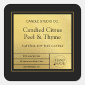 Modernes Minimalistisches Gold Luxus-Candle-Label Quadratischer Aufkleber (Vorderseite)