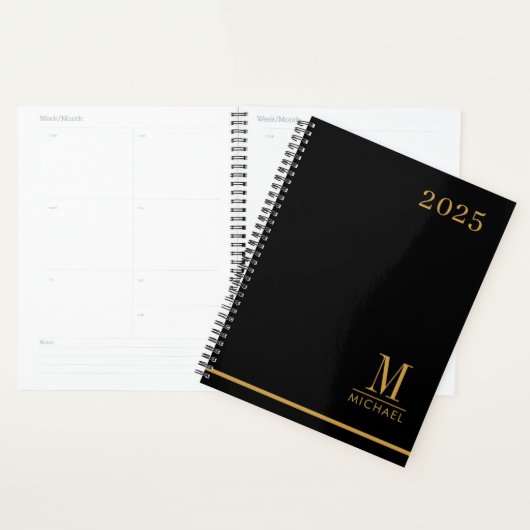 Modernes Minimalistisches Gold Monogram Black 2025 Planer (Anzeige)