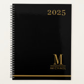 Modernes Minimalistisches Gold Monogram Black 2025 Planer (Vorderseite)