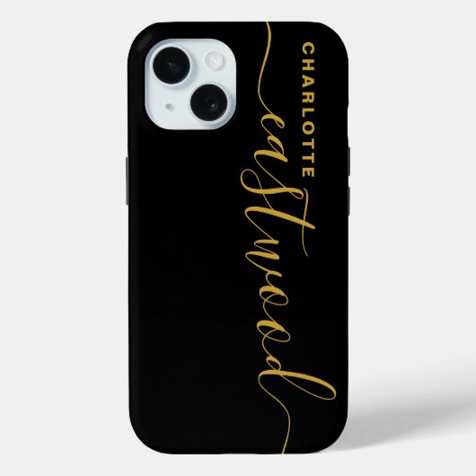 Modernes Minimalistisches Gold Monogram Black Case-Mate iPhone Hülle (Rückseite)