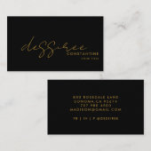 Modernes Minimalistisches Gold Script Black Visitenkarte (Vorne/Hinten)