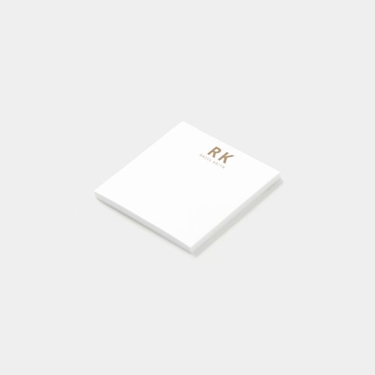 Modernes, Minimalistisches Gold Two Monogram Post-it Klebezettel (angewinkelt)
