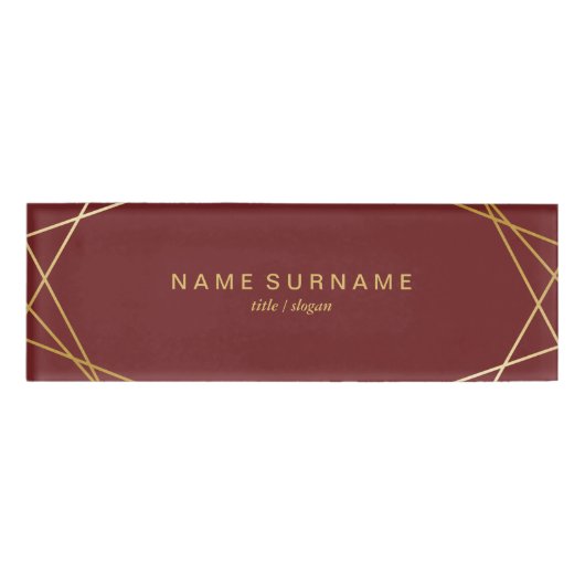Modernes Minimalistisches Goldgeometrisches Muster Namenschild (Vorderseite)