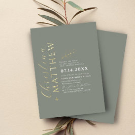 Modernes Minimalistisches Green Sage Wedding Gold Folieneinladung