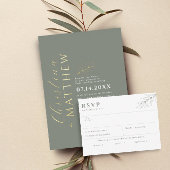 Modernes Minimalistisches Green Sage Wedding Gold Folieneinladung