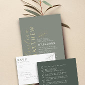 Modernes Minimalistisches Green Sage Wedding Gold Folieneinladung