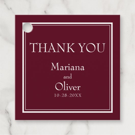 Modernes Minimalistisches Grenzburgund Geschenkanhänger (Vorderseite)