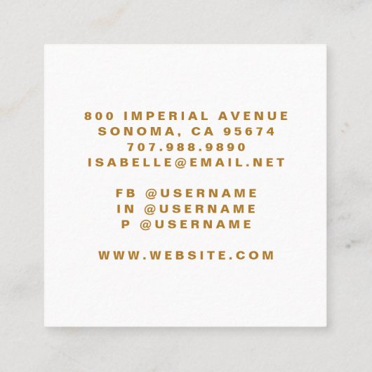 Modernes Minimalistisches Hair Stylist-Gold-Script Quadratische Visitenkarte (Rückseite)