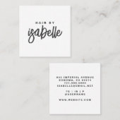 Modernes Minimalistisches Hair-Stylist-Script Quadratische Visitenkarte (Vorne/Hinten)