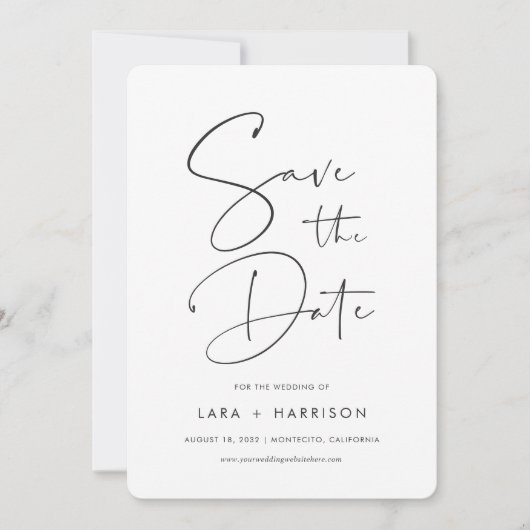 Modernes Minimalistisches handgeschriebenes Script Save The Date (Vorderseite)