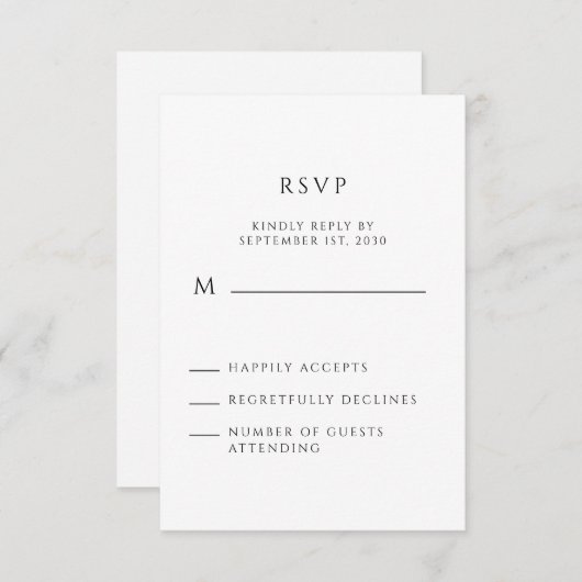 Modernes Minimalistisches handgeschriebenes Skript RSVP Karte (Vorne/Hinten)