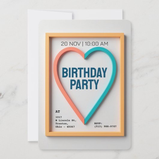 Modernes Minimalistisches Herz Personalisiert Einladung (Vorderseite)