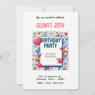 Modernes Minimalistisches Herzdoodle Einladung