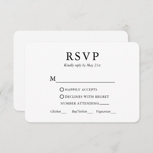 Modernes Minimalistisches Hochzeitessen RSVP Karte (Vorne/Hinten)