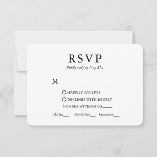 Modernes Minimalistisches Hochzeitessen RSVP Karte (Vorderseite)