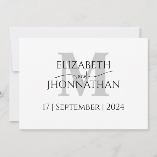 Modernes Minimalistisches Hochzeitgrau-Monogramm Einladung (Rückseite)