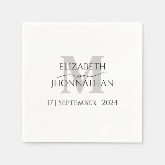 Modernes Minimalistisches Hochzeitgrau-Monogramm Serviette (Vorderseite)