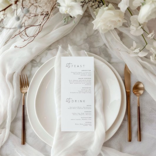 Modernes Minimalistisches Hochzeitmenü & Platzkart Einladung
