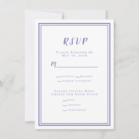 Modernes Minimalistisches Hochzeitmenü RSVP (Vorderseite)
