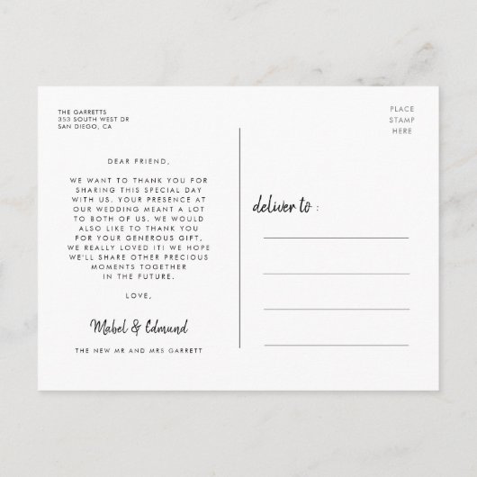 Modernes & minimalistisches Hochzeitsfest Foto Vie Postkarte (Rückseite)