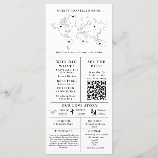 Modernes Minimalistisches Hochzeitsinformationspro Programm (Rückseite)