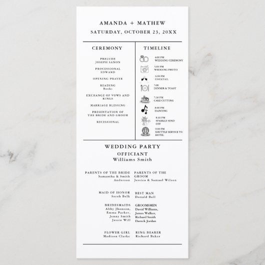 Modernes Minimalistisches Hochzeitsinformationspro Programm (Vorderseite)