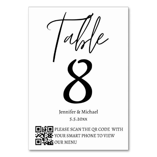 modernes minimalistisches Hochzeitskode Tischnummer (Vorderseite)