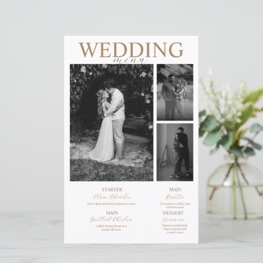 Modernes Minimalistisches Hochzeitsmenü (Stehend Vorderseite)