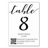 modernes minimalistisches Hochzeitsmenü qr und Tischnummer (Vorderseite)