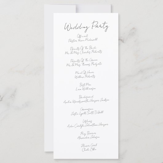 Modernes Minimalistisches Hochzeitsprogramm (Rückseite)