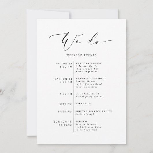 Modernes Minimalistisches Hochzeitsprogramm Begrüß Einladung (Rückseite)