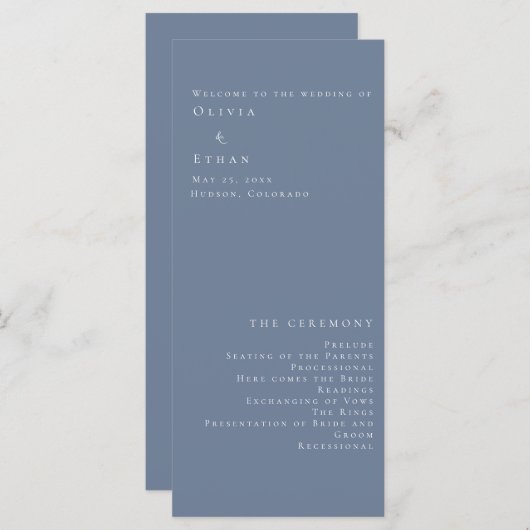 Modernes Minimalistisches Hochzeitsprogramm "Dusty (Vorne/Hinten)