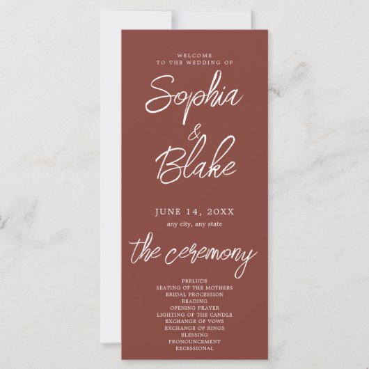 Modernes Minimalistisches Hochzeitsprogramm für Bu (Vorderseite)